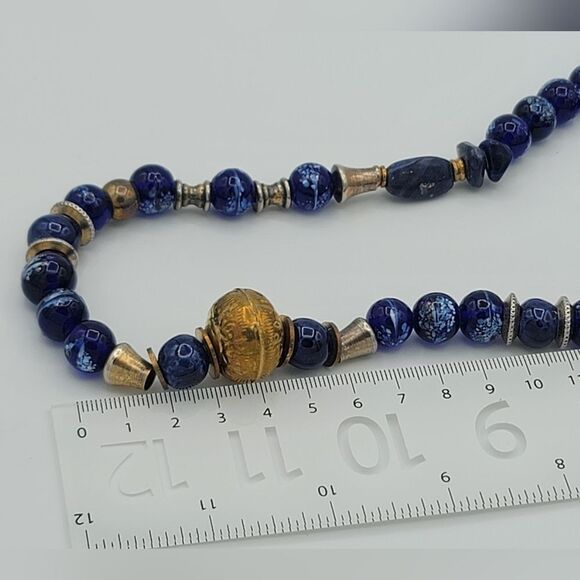 Necklace Blue Glass Beads & Metal Beads Bohemian Handmade Necklace #442 - Picture 14 of 15